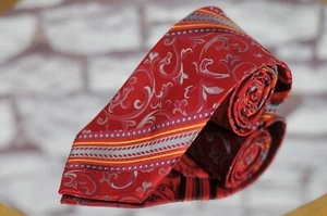 Lord R Colton Basics Tie Red & Gray Vine Stripe Woven Necktie 58 x 3.25 in NEW - Picture 1 of 3