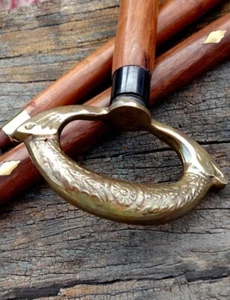 Antique Style Brass Designer Head Handle Wooden Walking Cane Stick Vintage Gift - Picture 1 of 6