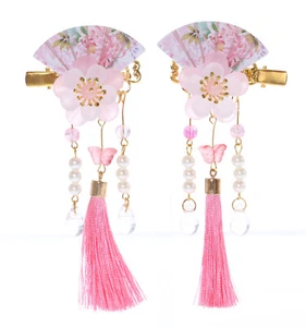 C-118-3 Rosa Fächerform Sakura Kirschblüte Haarclip Haarspange Geisha Hanfu - Bild 1 von 6