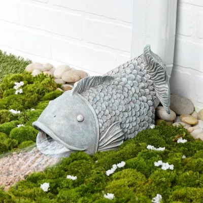 Detailed Asian Koi Fish Downspout Drain Extension Garden Sculpture Statue - Image 1 of 2