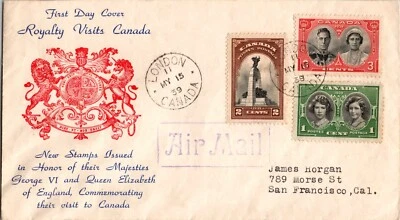 1939 Royal Train Royalty Visit London Canada FDC Cover To San Francisco CA USA - Image 1 of 2