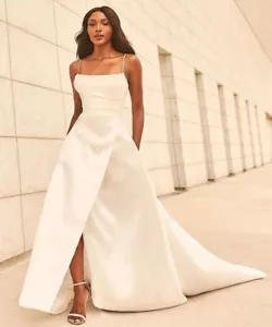 Abito da sposa Mikado Paloma Blanca taglia 12 stile 4987 tasche treno $2.450 nuovo con etichette - Foto 1 di 14