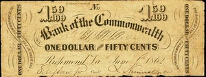VA $1.50 RICHMOND Bank of the Commonwealth June 1862 VA1960-07 - Picture 1 of 2