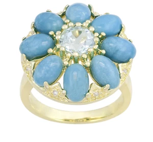 TEHYA OYAMA TURQUOISE TURQUOISE .54CT BLUE .16 CTW WHITE TOPAZ 18K GOLD RING 9 - Picture 1 of 1
