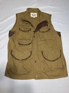 DECIBEL Hunting vest SZ 2X Coyote Brown Zip/snap Front Leather Outlined Pockets - Picture 1 of 8