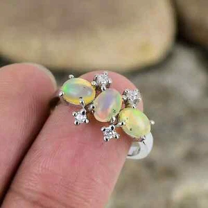 2.45Ct Genuine Ethiopian Fire Opal Ring Solid 925 Sterling Silver Women's Ring - Picture 1 of 8