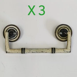 Vintage 1966 Original Faux Bamboo Brass Bail Drawer Pulls Hardware 3.75" C-C - Picture 1 of 15