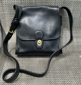 Vintage Coach Black Leather Shelburne Flap Crossbody Handbag No. 9038 - Picture 1 of 6