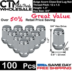 100PC 1.4" TALL CHROME 12X1.5 BULGE ACORN LUG NUTS CLOSE END WHOLESALE SAVING - Picture 1 of 2