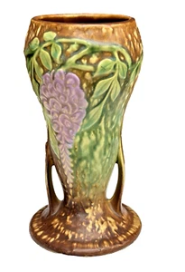 Roseville Glyzinie hellbraun 1933 Vintage Kunsthandwerk Keramik Vase 635-8 - Bild 1 von 7
