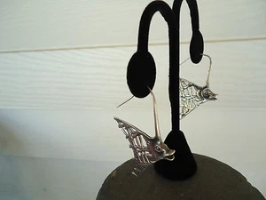 925 Sterling Silver Modernist Angelfish Mexico Abstract Artisan Fish Earrings - Picture 1 of 3