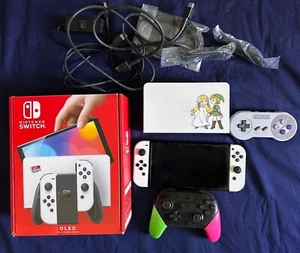 Nintendo Switch OLED White Console RARE Splatoon Pro Controller Custom Dock/More - Picture 1 of 6