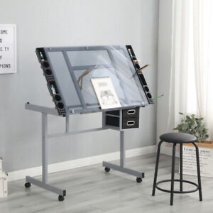 Drafting Table Drawing Desk Tilting Glass Architect Art Furniture Board Drawers