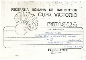Rumania, 1991, diploma de la Federación Rumana de Bádminton - Imagen 1 de 1