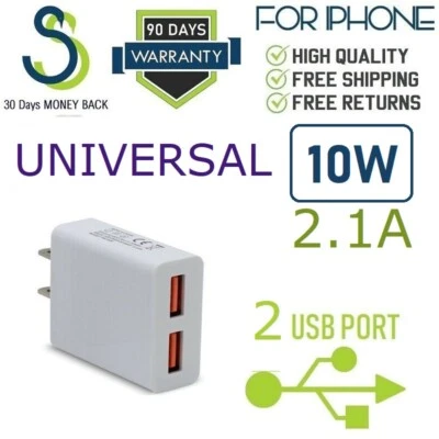 UNIVERSAL DC5V 2.1A 10W DUAL USB PORT Wall Charger Cube Power Adapter  [SS10 - Image 1 of 4