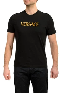 Versace Herren T-Shirt Schwarz Kurzarm Gold Logo Stickerei US 2XL IT 56 - Bild 1 von 6