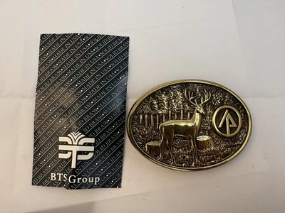 Solid Brass Belt Buckle, Deer with IP Logo, made in USA by the BTS Group, 1991 - Image 1 of 4