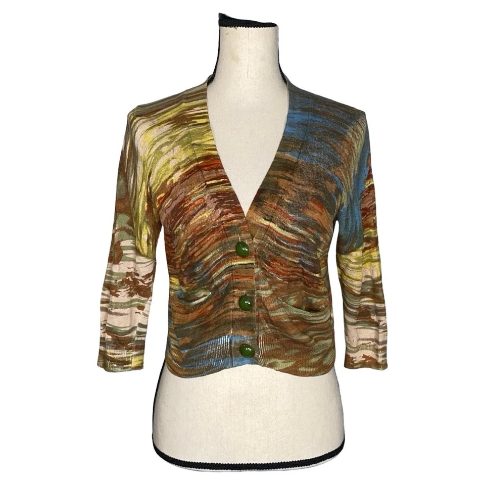 Cárdigan recortado Anthropologie Charlie & Robin estampado mezcla de lino talla: S Foto 1 de 4