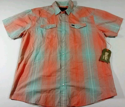 NWT Howler Brothers Men's H Bar B Pearlsnap Sz XL Roberts Plaid Coral Casual - Image 1 of 4