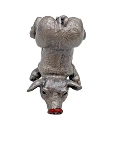 Pig Trinket Metal Enamel Grey Black Eyes Hinged Bottom Up Playful - Picture 1 of 7
