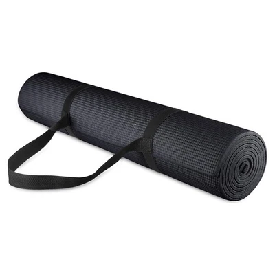 Fitvids 1/4” High Density Thick Non Slip Workout Yoga Mat and Carry Strap, Black - Image 1 of 4