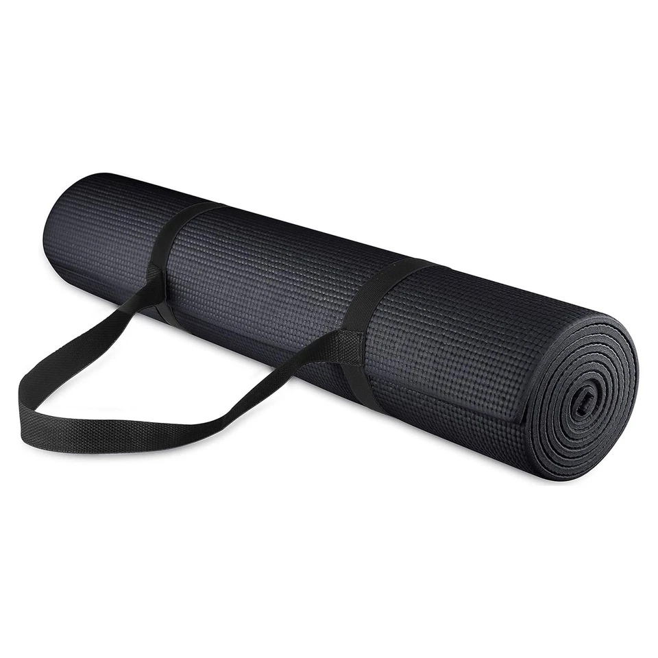 Fitvids 1/4” High Density Thick Non Slip Workout Yoga Mat and Carry Strap, Black - Image 1 of 4