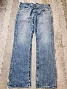 Vtg True Religion Distressed Faded Straight Fit Blue Denim Jeans Men's 34x34 - Picture 1 of 19