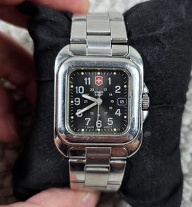 Vintage Swiss Army 27mm Square Quartz Unisex Black Dial Military Watch Stainless - Picture 1 of 5
