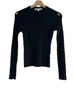 Jonathan Simkhai schwarzes Langarm-Top zerrissen offene Details Arme Gr. S - Bild 1 von 7