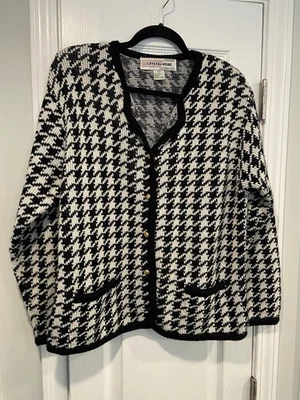 De Colección Cristal Kobe Talla M Negro Blanco Pata de Gallo Dorado Botón Suéter Almohadilla para el Hombro Foto 1 de 4