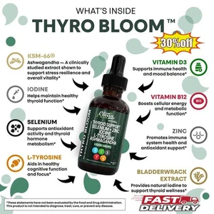 Thyroid Support LIQUID DROPS 60ml w/ Iodine+ZINC+SELENIUM+ASHWAGANDHA - Picture 1 of 16