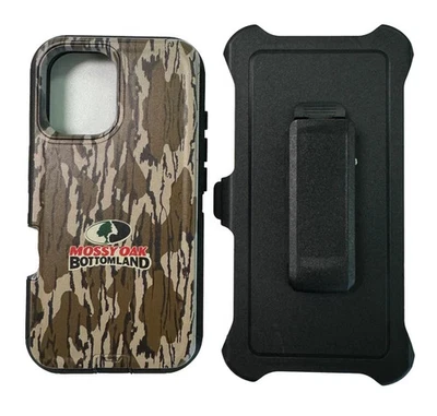 For iPhone 11-17Pro Max Mossy Oak Bottomland Rugged HeavyDuty Defender Clip Case - Image 1 of 3