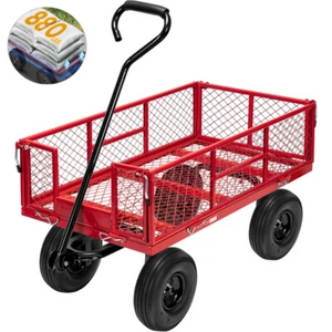 880 lbs Garden Carts Heavy-Duty Yard Mesh Wagon Cart Steel Lawn Utility Cart Red - Picture 1 of 9