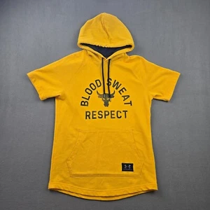 Under Armour Project Rock Short Sleeve Hoodie Mens M Yellow Gym Workout Run Jog - Picture 1 of 9