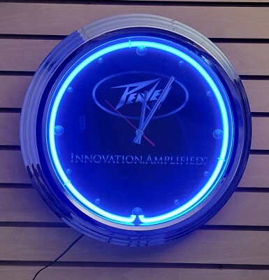 NEW Peavey Guitars Logo  17" Neon  Hanging Wall Clock - Image 1 of 3