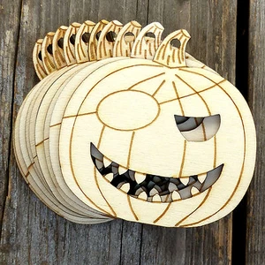 10x Wooden Halloween Pirate Pumpkin Face Craft Shapes 3mm Plywood - Picture 1 of 1
