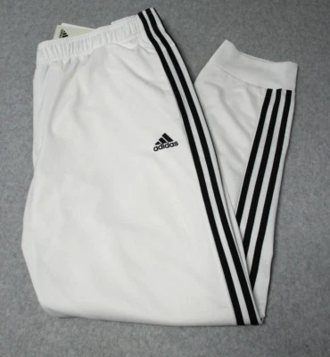 Adidas Track Pants White Black 3 Stripes Warm Up Tapered Mens Large Joggers - Image 1 of 4