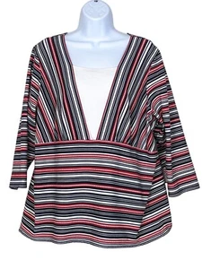 Koret Damenpullover schwarz rot & cremeweiß Oberteil Shirt Größe 1X - Bild 1 von 2