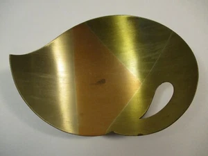 Vintage MCM Mexico Mixed Married Metals Brass Copper Dish Leaf Shape - Picture 1 of 5