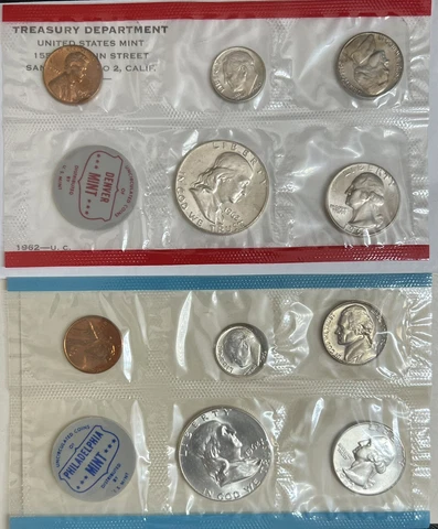 1962 PD Uncirculated Mint Set, 10 Coins, 6 are 90% Silver See Pics Cover