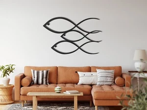 Fish Family Metal Wall Decor for Home and Outside - Wall-Mounted Wall Art Decor - Picture 1 of 5