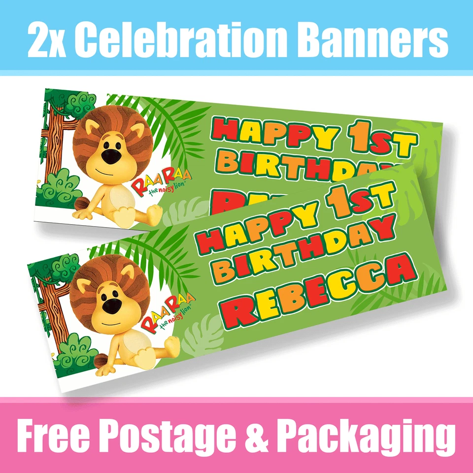 Personalised Ra Ra Banners Birthday / Celebration - Any Name & Age x 2 - Image 1 of 1