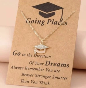 Graduation Gifts for Her/Girls/Women, Tiny Rhinestone Graduation Hat Necklace - Picture 1 of 4