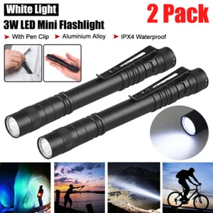 2PCS Mini LED Flashlight Penlight Pen Torch Lamp Clip Light 500 Lumens Portable - Picture 1 of 9