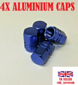 4X BLAUE SECHSECKIGE ALUMINIUM VENTILKAPPEN REIFENKAPPEN STAUBKAPPE AUTO VAN - Bild 1 von 1
