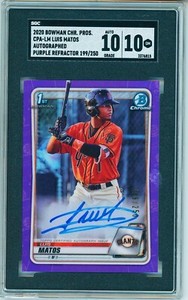 2020 Bowman Chrome Luis Matos 1st PURPLE Auto /250 SGC 10 GEM 10 Auto Giants