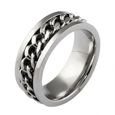 Titanium Stainless Steel Chain Spinner Men Ring Band Wedding Gift Size 7-15 - image 1 of 4
