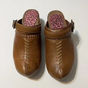 Dansko Brown Leather Slingback Clogs Shoes Sz 38 US 7.5 Braid Buckle - Picture 1 of 14