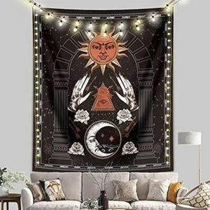 Tapiz de sol Tapiz de luna Tapiz vertical Negro Decoraciones de pared 51,2 x 59,1 pulgadas - Imagen 1 de 7