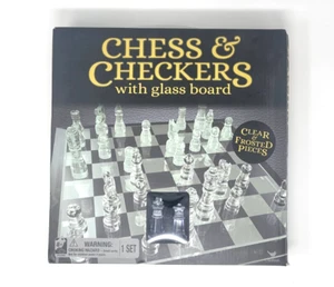 Chess & Checkers Set With Glass Board Clear & Frosted Pieces Game Set - Cardinal - Picture 1 of 4
